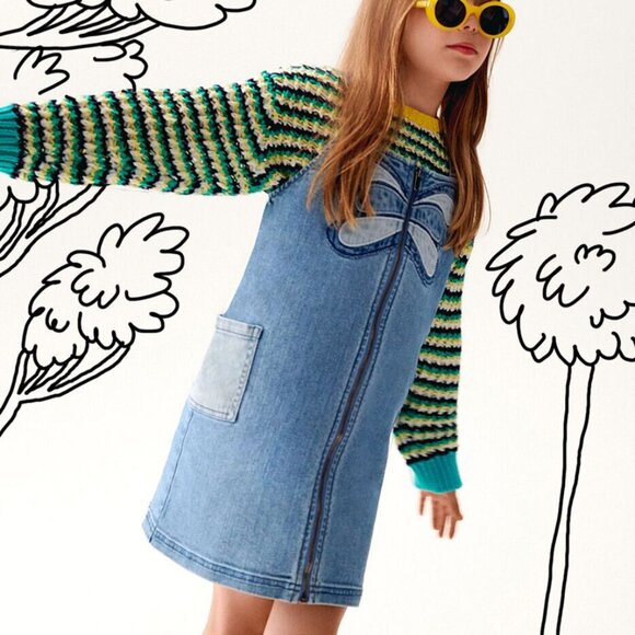 NWT Stella McCartney Kids Denim Butterfly Shift Overall Dress - Picture 1 of 3